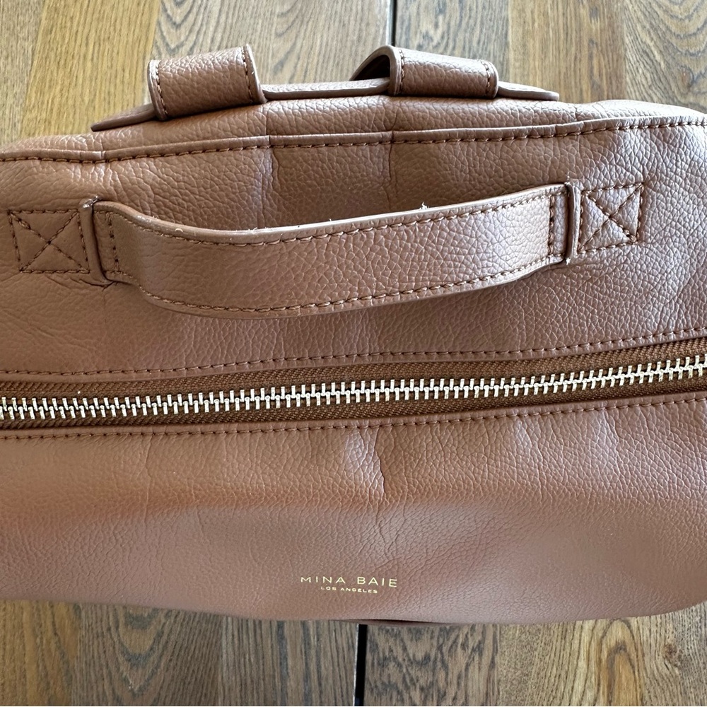 Mina Baie Stevie Terra Tan Vegan Leather Backpack Shoulder Diaper Bag + Add-Ons - Picture 5 of 14